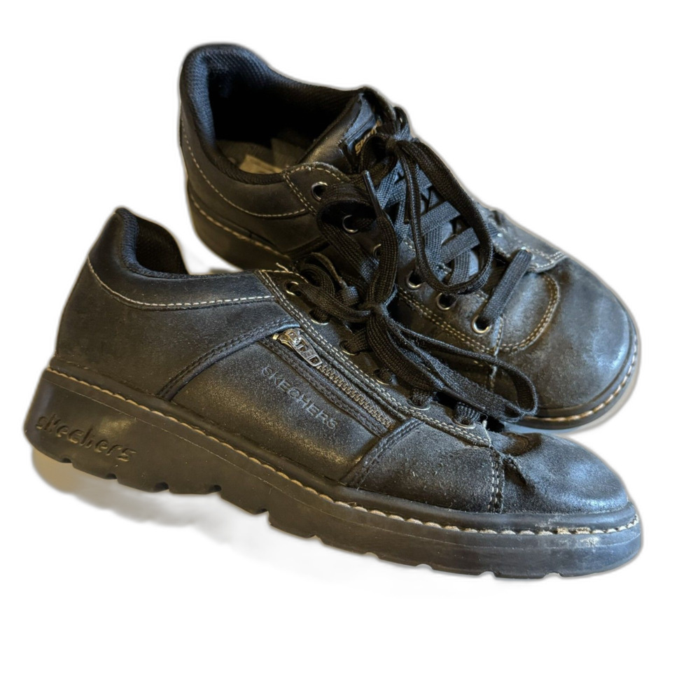 Vintage Skechers Tredd Jammers Sneaker Black Leather Y2K Lug Grunge Women 8